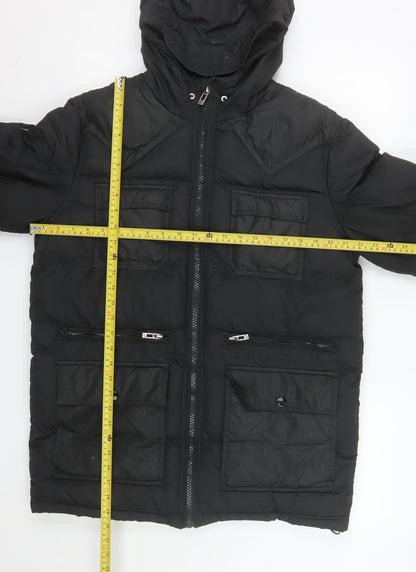 GOV DENIM Men's Black L Hooded Puffer Jacket with Pockets