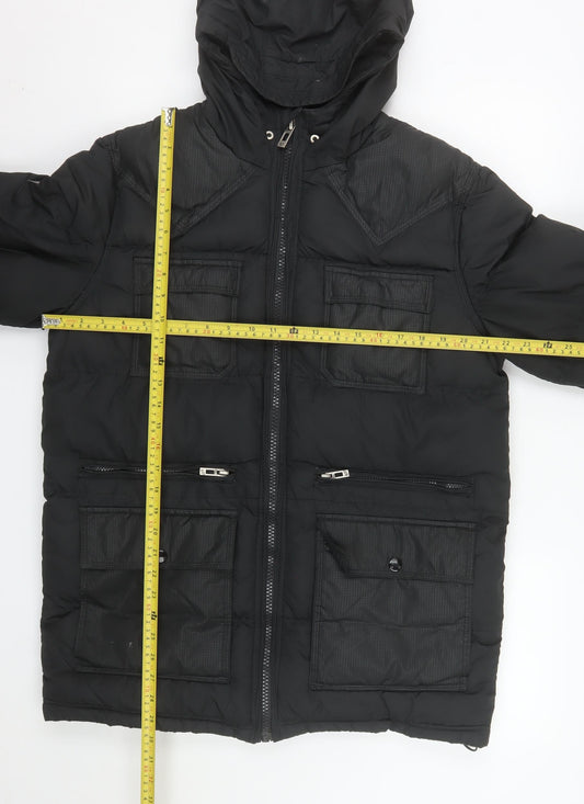 GOV DENIM Men's Black L Hooded Puffer Jacket with Pockets