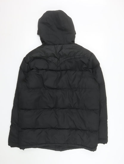 GOV DENIM Men's Black L Hooded Puffer Jacket with Pockets