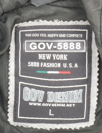 GOV DENIM Men's Black L Hooded Puffer Jacket with Pockets