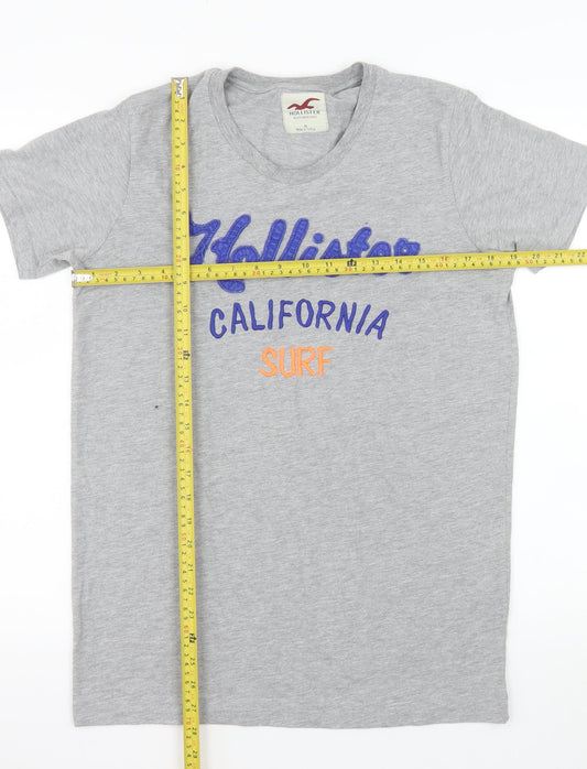 Hollister Men Grey California Surf Embroidered Cotton T-Shirt M