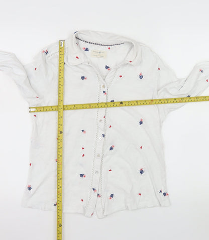 Beacon Cove Women's White Floral Cotton Button-Up Shirt M