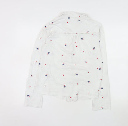 Beacon Cove Women's White Floral Cotton Button-Up Shirt M
