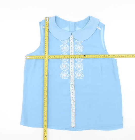 Savida Women Blue Sleeveless Collared Floral Blouse Size 12