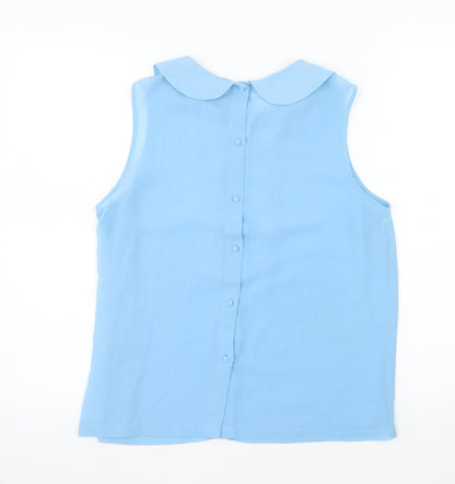 Savida Women Blue Sleeveless Collared Floral Blouse Size 12