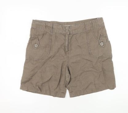 Avenue Women Brown Linen Chino Shorts Size 16 Casual Summer