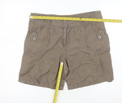 Avenue Women Brown Linen Chino Shorts Size 16 Casual Summer