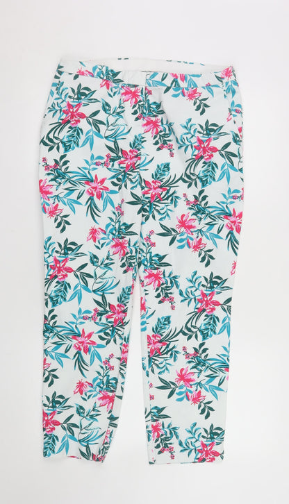 St. Bernard for Dunnes Stores Women’s White Floral Cotton Stretch Trousers Size 14