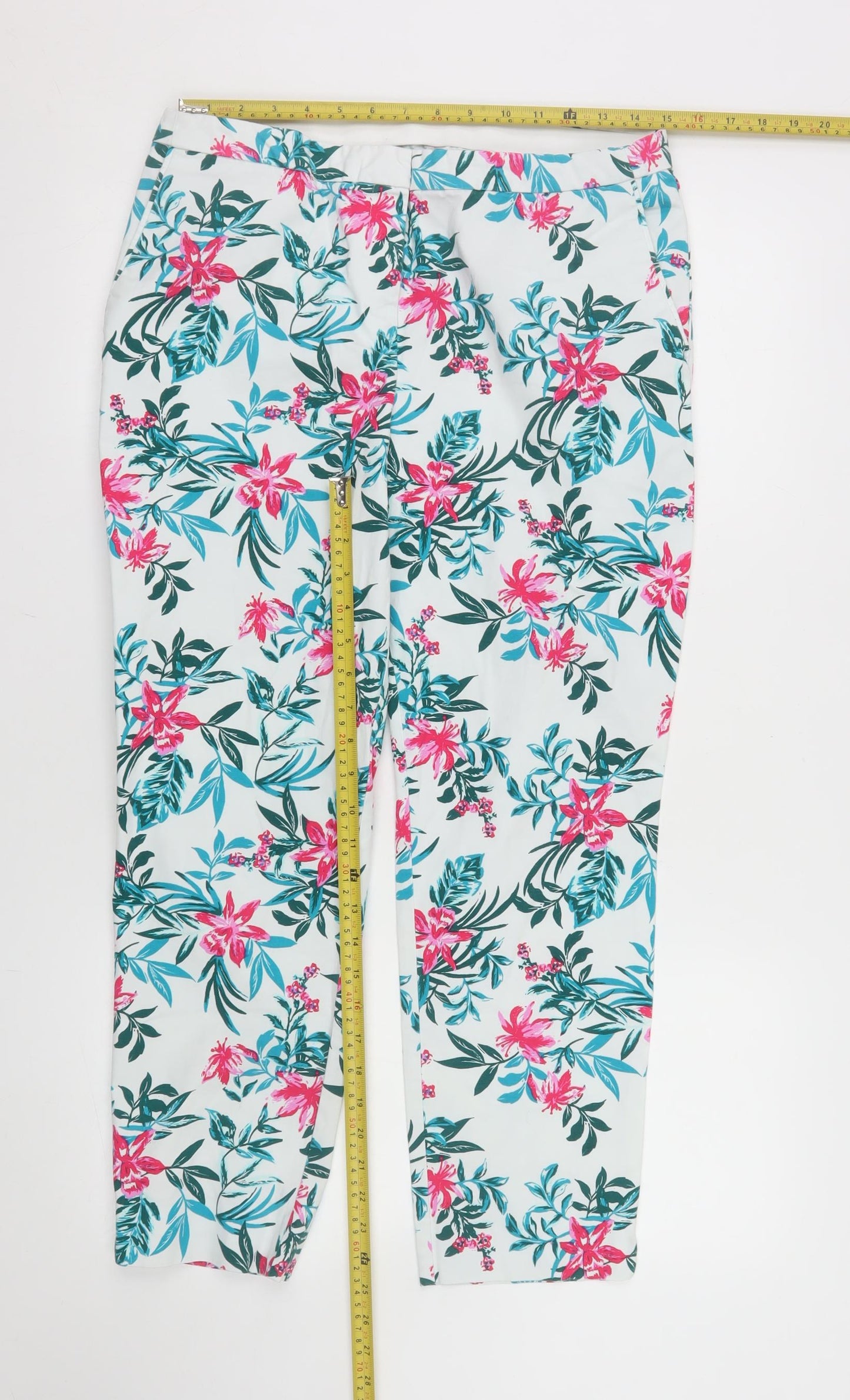 St. Bernard for Dunnes Stores Women’s White Floral Cotton Stretch Trousers Size 14