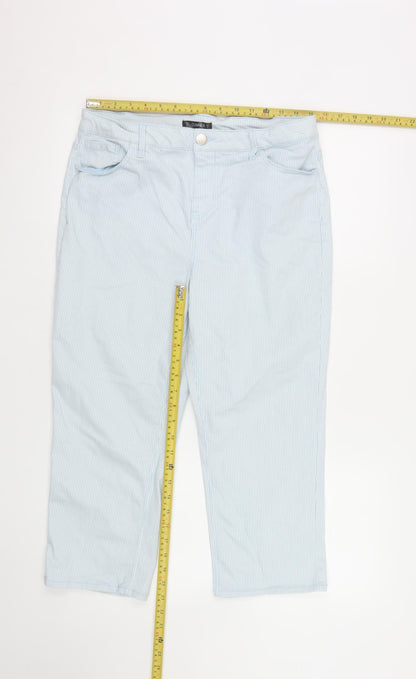 Dunnes Stores Women’s Blue Striped Capri Trousers Size 14 Stretch Cotton