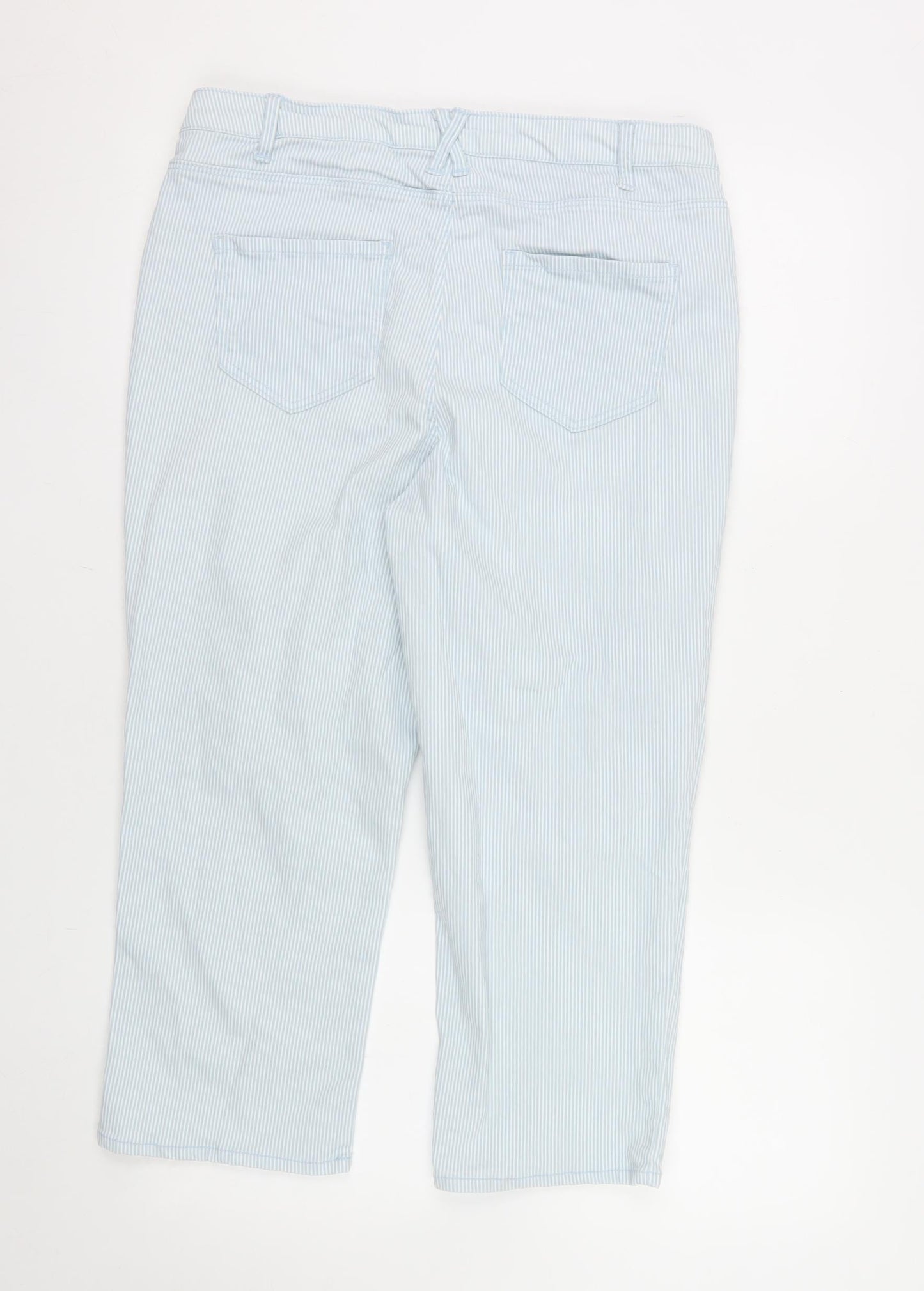 Dunnes Stores Women’s Blue Striped Capri Trousers Size 14 Stretch Cotton