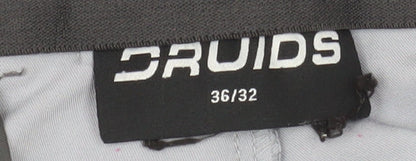 Druids Men's Grey Stretch Chino Trousers 36W 32L Straight Leg