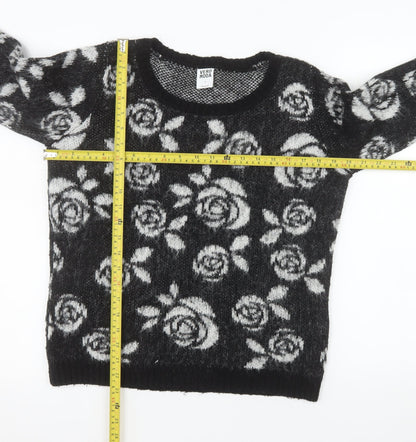 Vero Moda Women’s Black Floral Knit Acrylic Jumper Size S