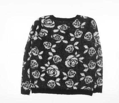 Vero Moda Women’s Black Floral Knit Acrylic Jumper Size S