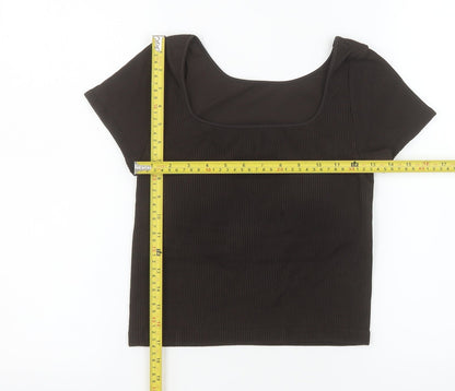 Uniqlo Women’s Brown Cropped Ribbed T-Shirt Slim Fit Size M