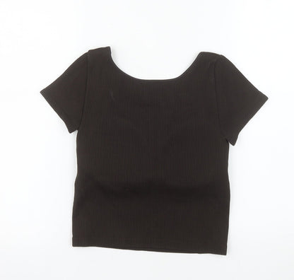 Uniqlo Women’s Brown Cropped Ribbed T-Shirt Slim Fit Size M