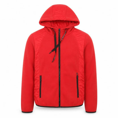 Cecil Men Red Polyester Hooded Full Zip Fleece Jacket Size S