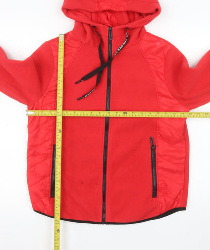 Cecil Men Red Polyester Hooded Full Zip Fleece Jacket Size S