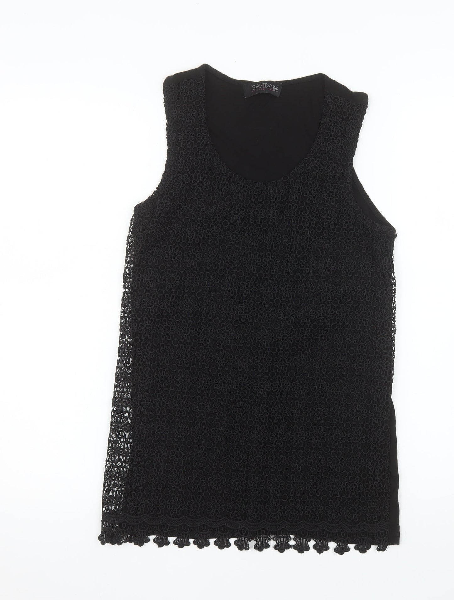 Savida Women’s Black Lace Tank Top UK 10 Viscose Blend Camisole