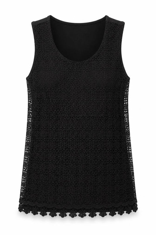 Savida Women’s Black Lace Tank Top UK 10 Viscose Blend Camisole