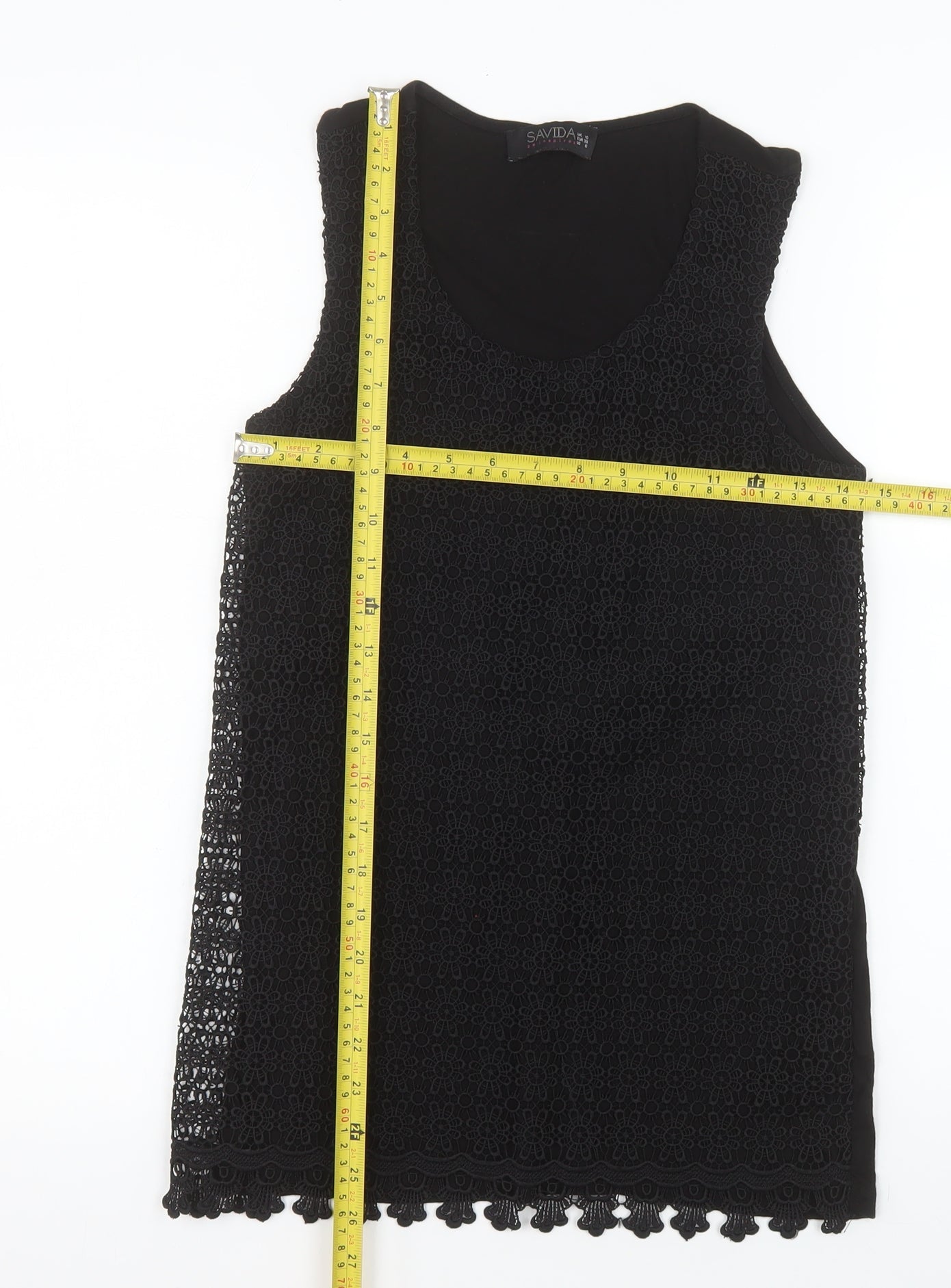 Savida Women’s Black Lace Tank Top UK 10 Viscose Blend Camisole