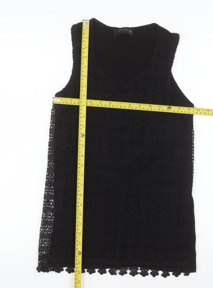 Savida Women’s Black Lace Tank Top UK 10 Viscose Blend Camisole