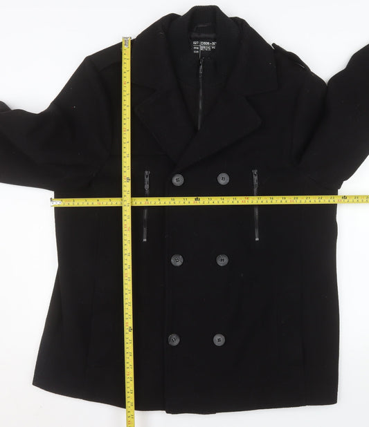 New Look Men Black Wool Blend Pea Coat XL Double-Breasted Jacket