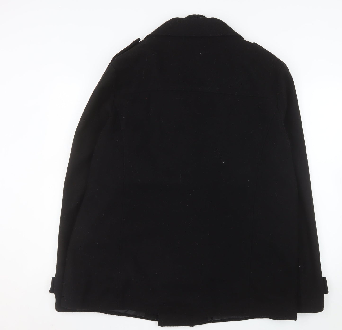 New Look Men Black Wool Blend Pea Coat XL Double-Breasted Jacket