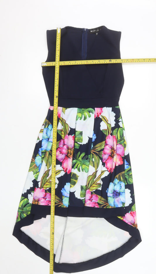 Mela London Women's Multicoloured Floral Hi-Low Fit & Flare Dress Size 8