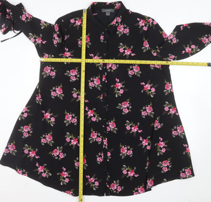 Primark Womens Black Floral Shirt Dress Size 20 Long Sleeve