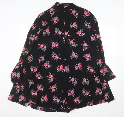 Primark Womens Black Floral Shirt Dress Size 20 Long Sleeve