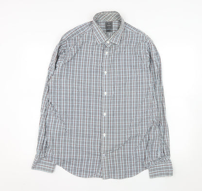 Gap Men's Blue Check Non-Iron Cotton Long Sleeve Shirt L