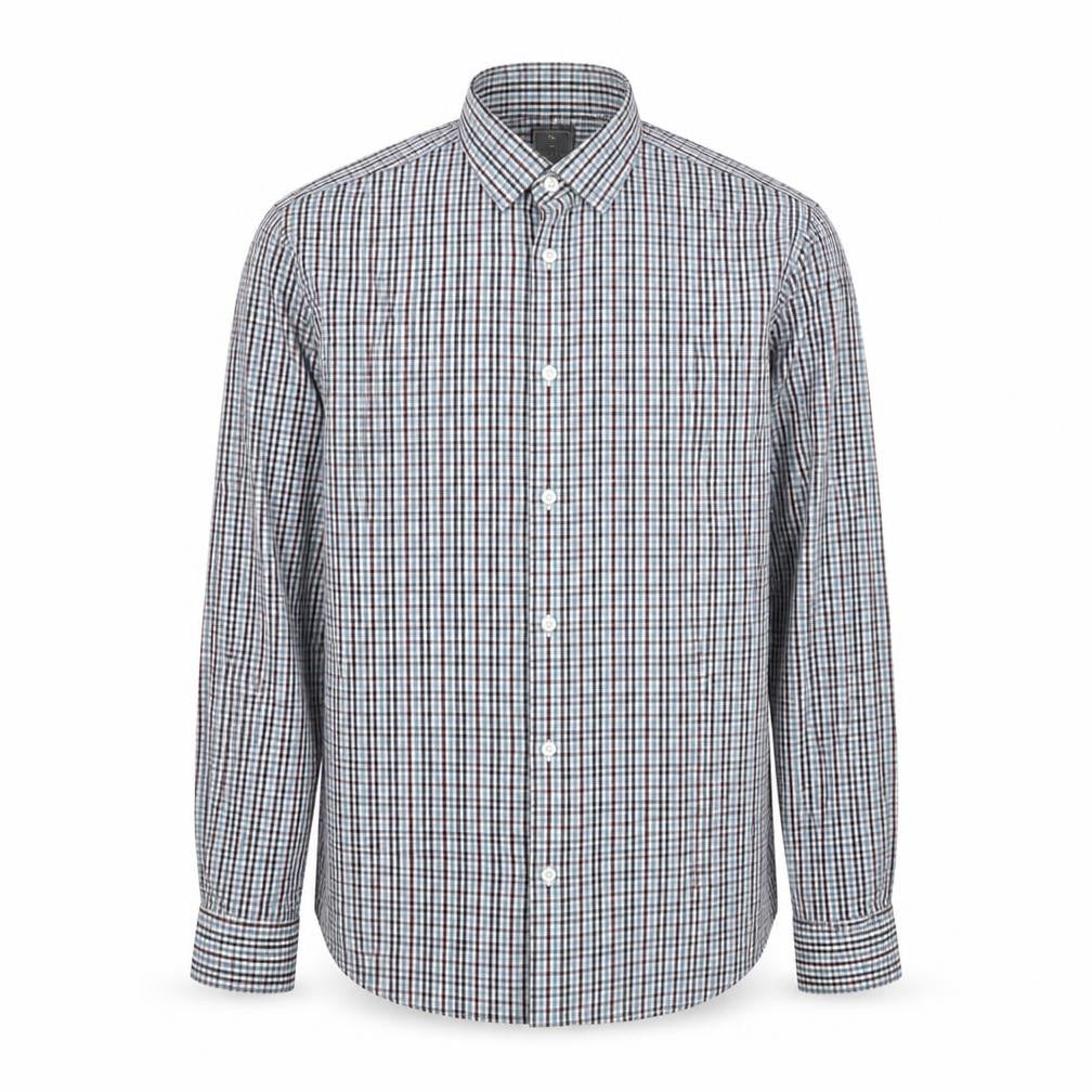 Gap Men's Blue Check Non-Iron Cotton Long Sleeve Shirt L