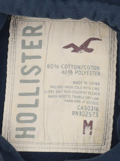 Hollister Men's Blue Pullover Hoodie M Graphic Logo Cotton Blend
