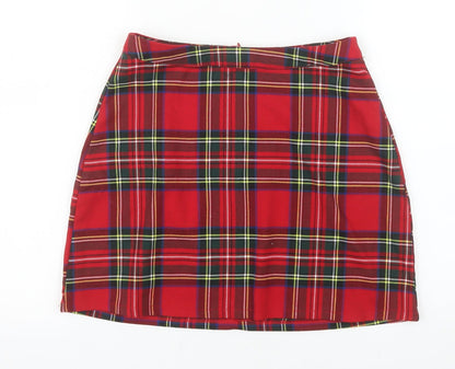 Primark Women Red Plaid Mini Pencil Skirt Size 8 Retro Style