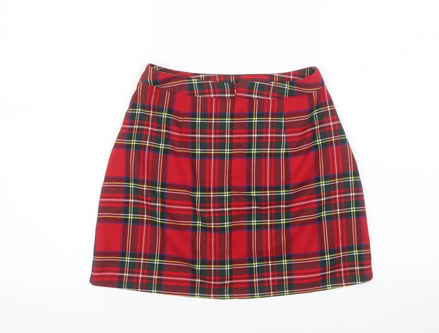 Primark Women Red Plaid Mini Pencil Skirt Size 8 Retro Style