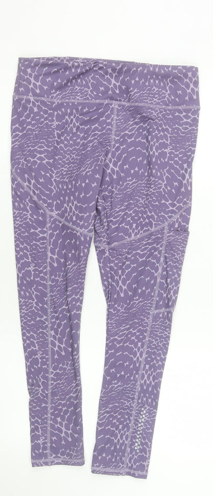 Crane Womens Purple Animal Print Gym Leggings Size 12-14