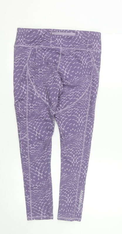 Crane Womens Purple Animal Print Gym Leggings Size 12-14