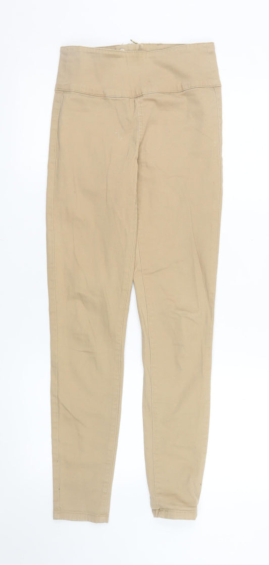 Pieces Women’s Beige High Waist Skinny Leggings S Zip Detail