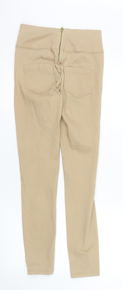 Pieces Women’s Beige High Waist Skinny Leggings S Zip Detail