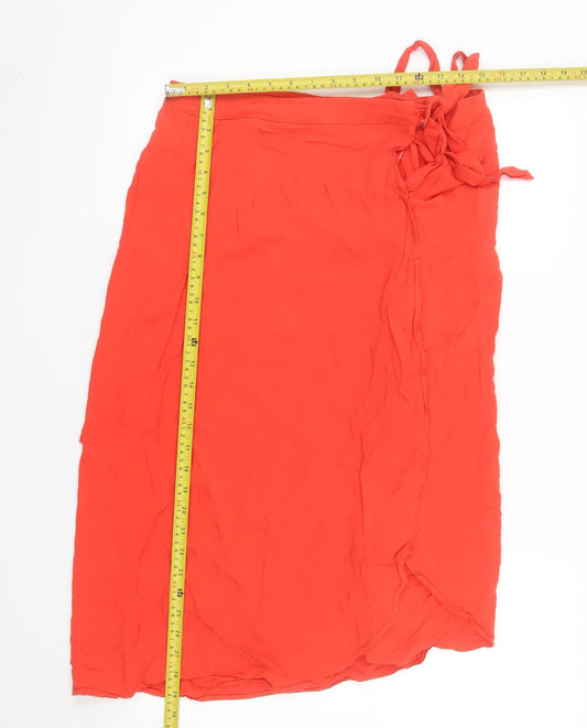 New Look Women’s Red Wrap Midi Skirt Size 6 Lightweight Viscose