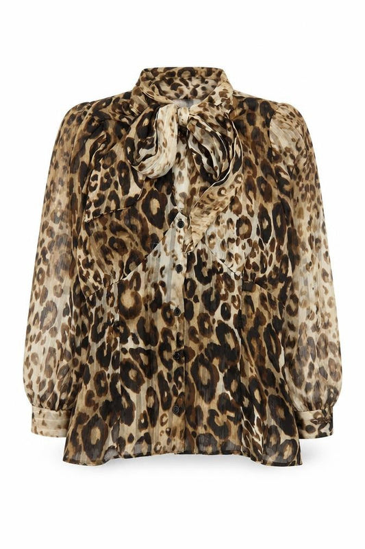 Closet Women Brown Leopard Print Chiffon Wrap Blouse Size 10
