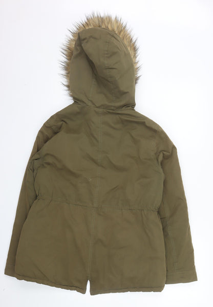New Look Women Khaki Faux Fur Hooded Parka Jacket UK 12