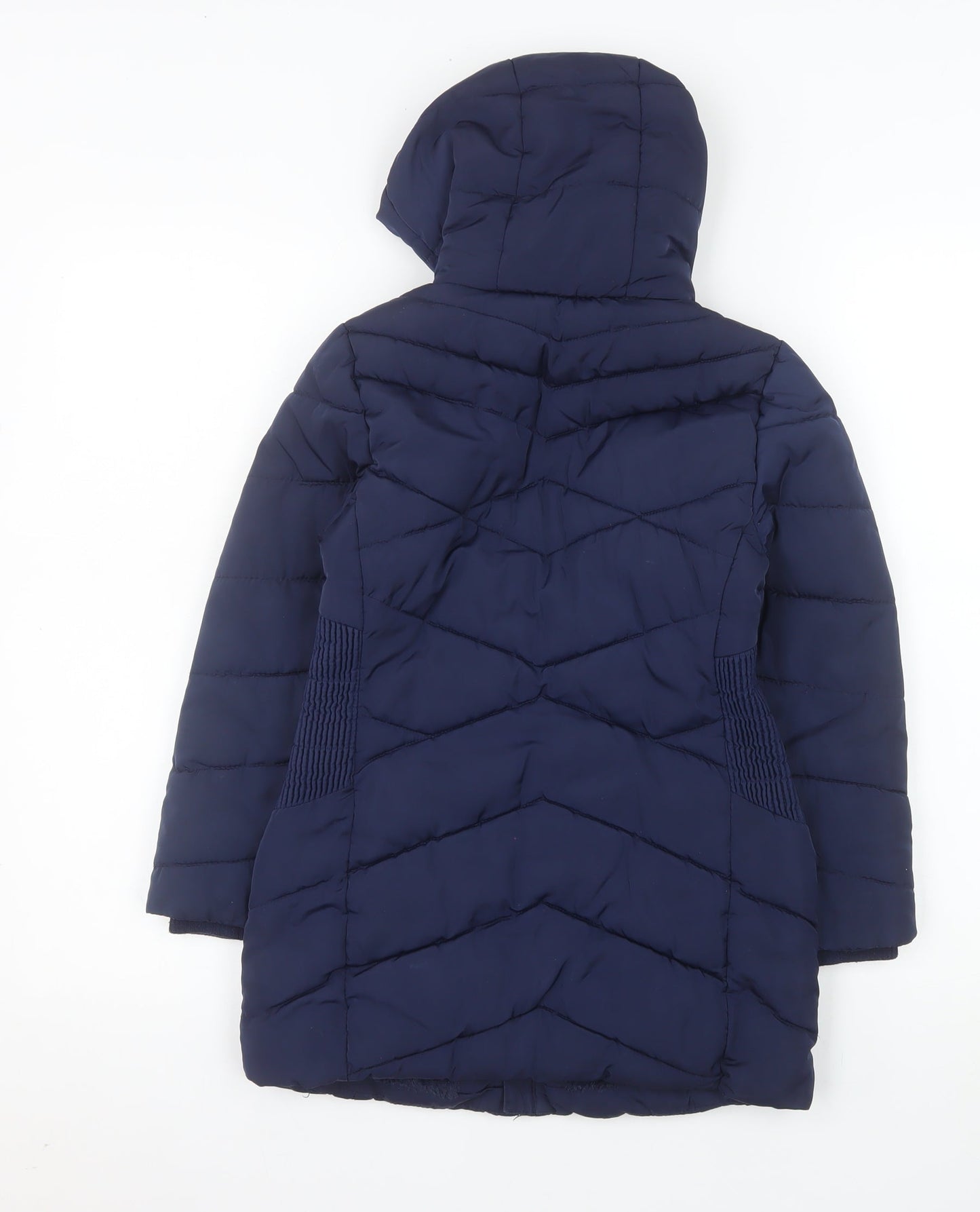 George Girls Blue Hooded Mid-Length Puffer Coat 7-8 Years Quilted Winter Jacket