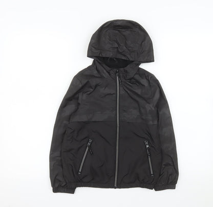 Tu Boys Black Camouflage Lightweight Hooded Windbreaker Jacket 7-8 Years