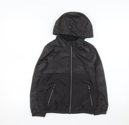 Tu Boys Black Camouflage Lightweight Hooded Windbreaker Jacket 7-8 Years