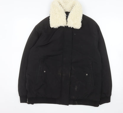 French Connection Men's Black Bomber Jacket Size S Lined Winter Coat