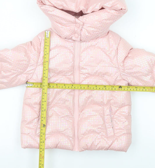 Primark Girls Pink Hooded Puffer Jacket 2 Years Quilted Winter Coat