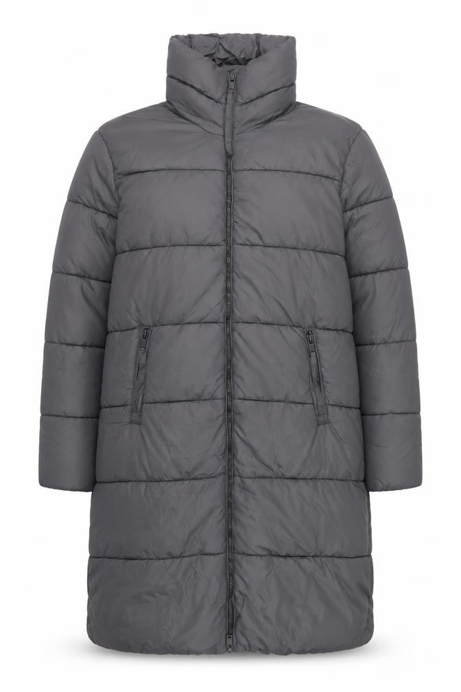 b.young Women Grey Long Puffer Coat Size 16 Full Zip Insulated Jacket