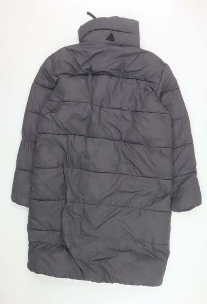 b.young Women Grey Long Puffer Coat Size 16 Full Zip Insulated Jacket